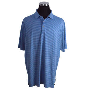 Peter Millar Mens Polo Shirt XL Blue Striped Short Sleeve